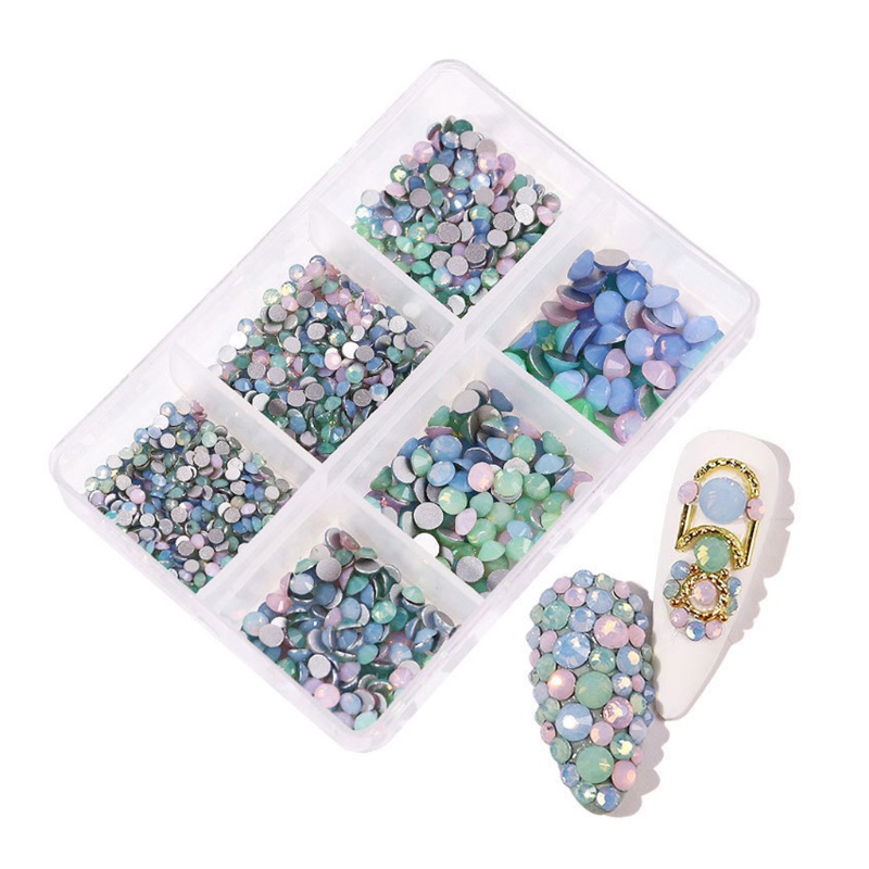 Set 6 Hộp Đá Pha Lê Trang Trí Móng Tay / Lưng Phẳng DIY