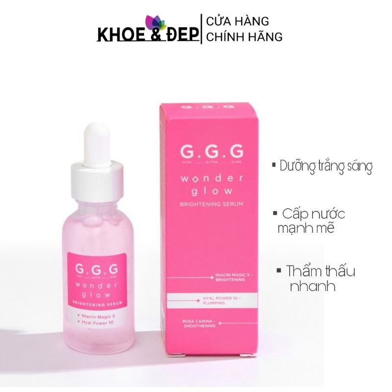 Serum GGG Dưỡng Sáng Da và Cấp Ẩm Wonder Glow Brightening Serum 30ml, Màu Hồng