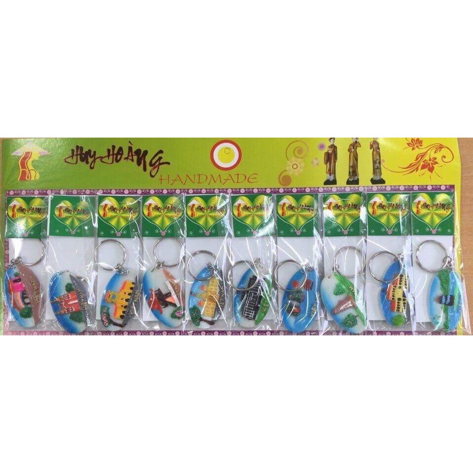 Bộ vỉ 10 mô hình móc khóa oval cảnh danh lam thắng cảnh việt nam- luuniemvietnam - 6cm