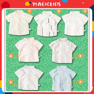 Áo sơ mi đũi kẻ sọc thoáng mát cho bé trai Magickids