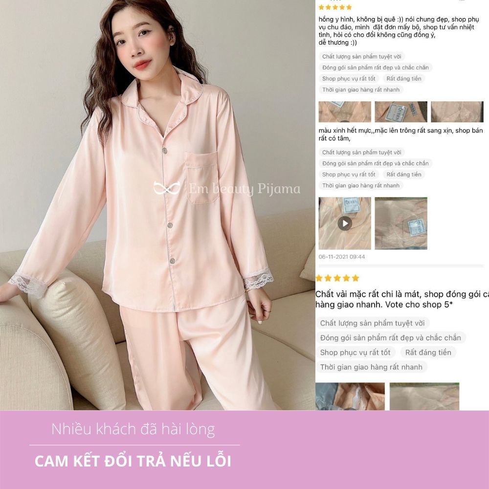 Pijama lụa EMBEAUTY bộ ngủ, mặc nhà dài tay, tiểu thư, sau sinh FREESHIP TẶNG QUÀ 0đ