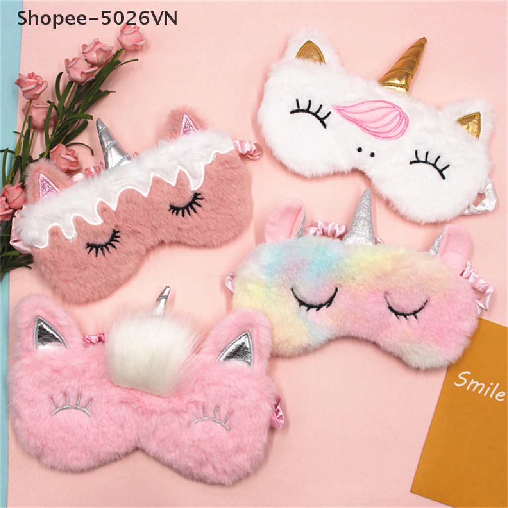 Miếng Bịt Mắt Ngủ Hình Kỳ Lân 3D Bằng Lông Nhung Dễ Thương Xinh Xắn
