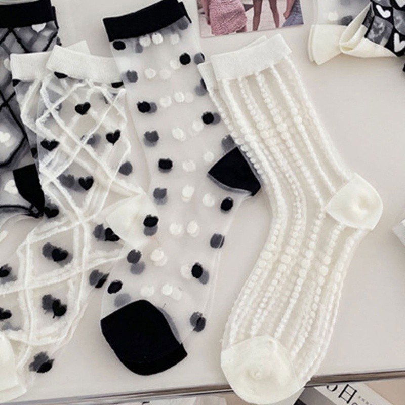 XIXI 1 Đôi Tất Chấm Bi Trắng Đen Phong Cách Lolita Thời Trang