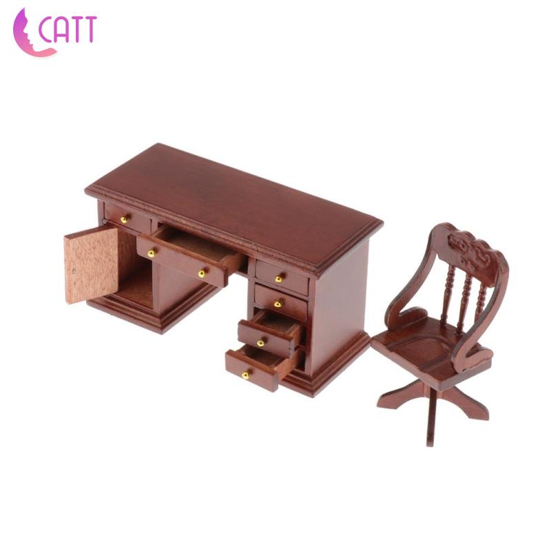 Bộ Bàn Ghế Văn Phòng Bằng Gỗ Cho Nhà Búp Bê 1: 12