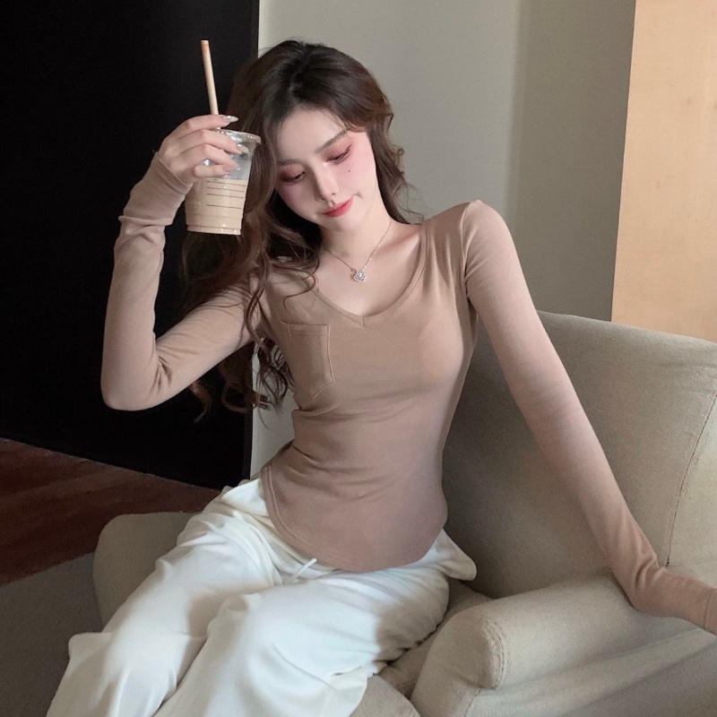 COZOK Áo Thun Tay Dài Dáng Ôm Quyến Rũ Dễ Phối Đồ