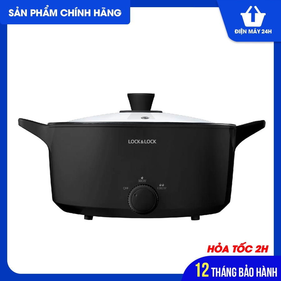 Nồi điện đa năng Lock&amp;Lock Versatile Hot Pot EJP546BLK 4L, 220V, 50Hz, 1000W – Màu đen - Hàng Chính Hãng