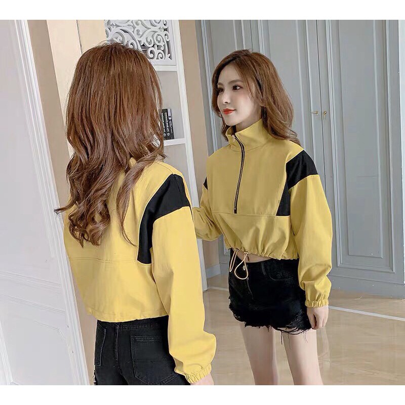 &lt; FREESHIP &gt; Áo khoác dù CROPTOP dây rút mẫu mới 4 màu lựa chọn