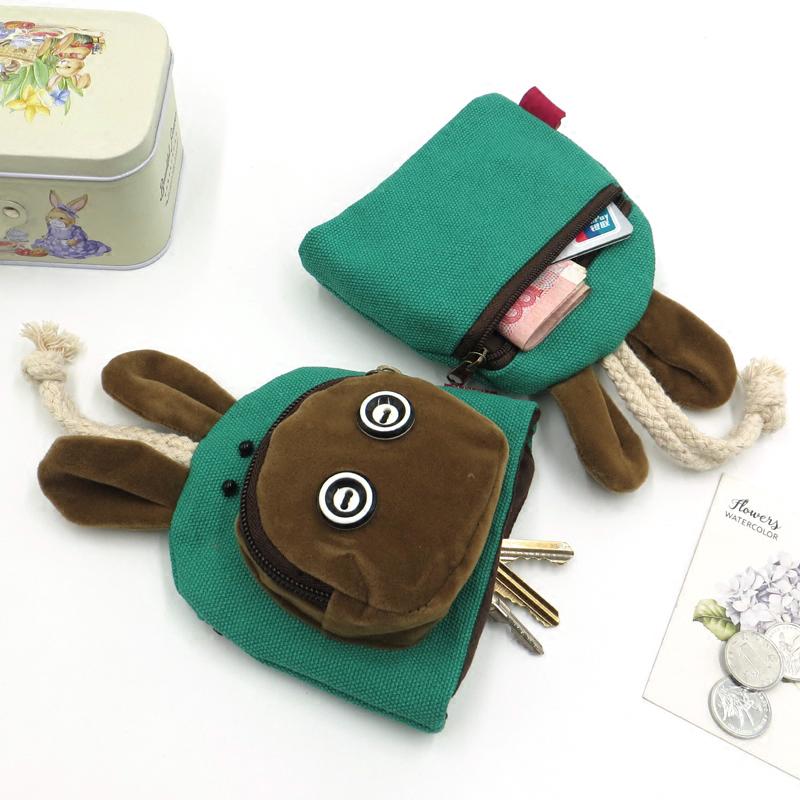 Túi Vải Canvas Đựng Chìa Khóa Kiểu Hoạt Hình Phối Dây Rút Xinh Xắn