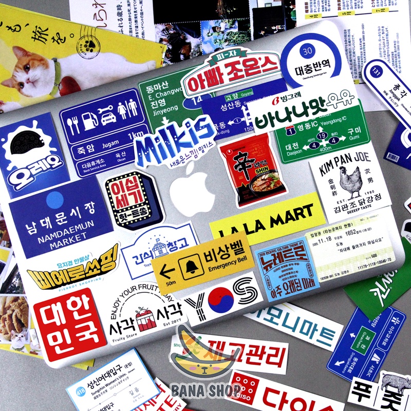Set 31 sticker bảng hiệu signature đặc trưng nhật bản hàn quốc dán điện thoại laptop mũ bảo hiểm