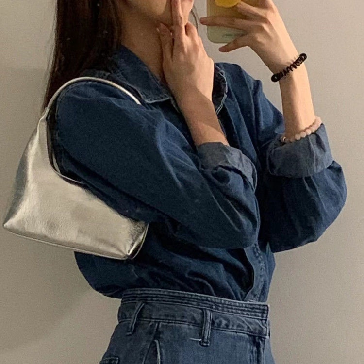 Túi Xách Hàn Quốc Niche hobo Mini 2022 Màu Bạc Nhấp Nháy Phong Cách Jingyuan