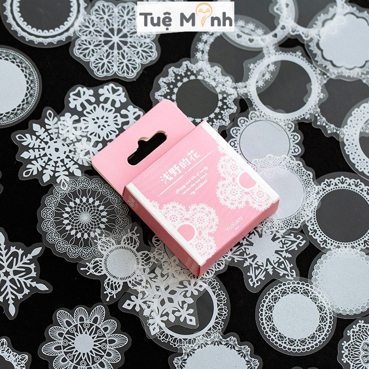 Hộp 50 sticker ren vintage/ phi hanhf gia STI07, nhãn dán trong suốt dán bullet journal, album