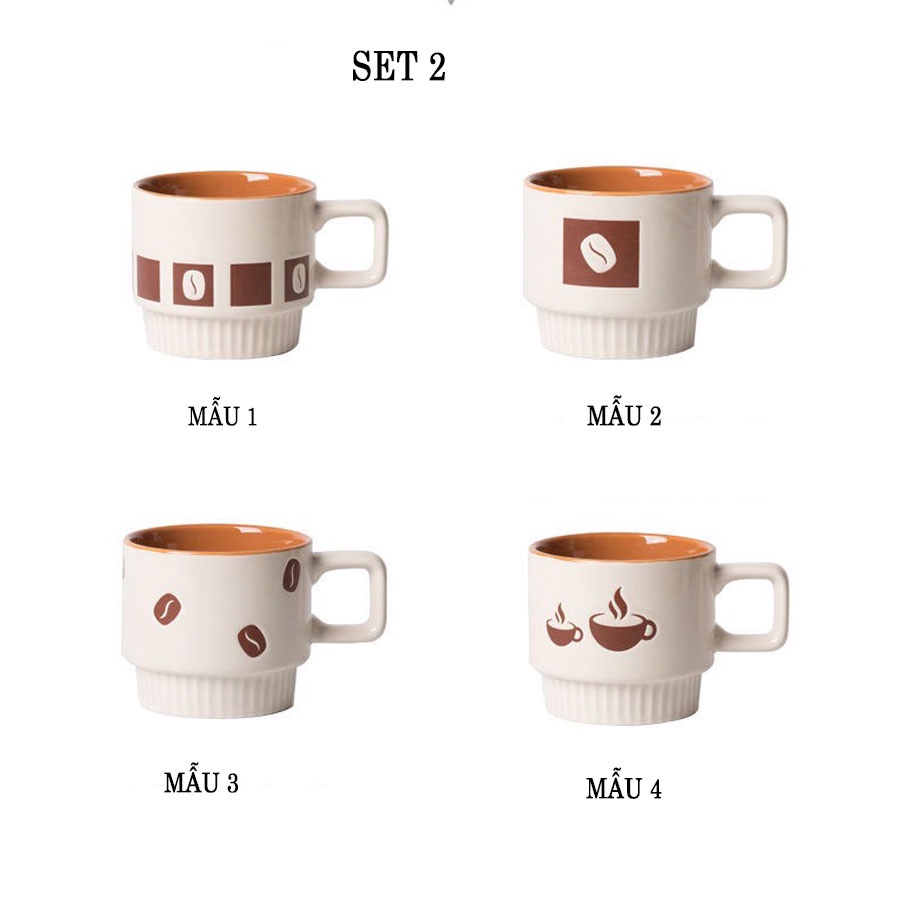Cốc ly sứ họa tiết trắng nâu sang trọng dung tích 320 ml phong cách Bắc Âu nhiều mẫu mã dùng để pha trà, cà phê - Ráp