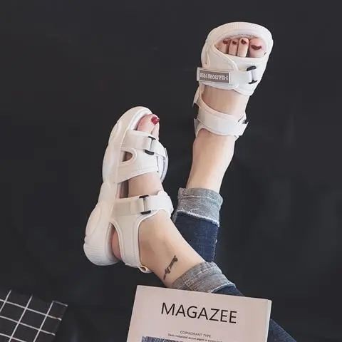 Sandals nữ kiểu dáng cổ tích mùa hè 2021 tân sinh viên phiên bản hàn quốc giày đế bệt xuồng ins triều lưới màu