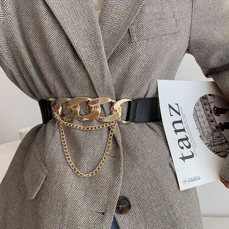 Đai váy Xích kèm dây xích võng Mặt Vàng sang chảnh ĐV014 - Thắt lưng Belt váy phối áo đầm cá tính Meo shop