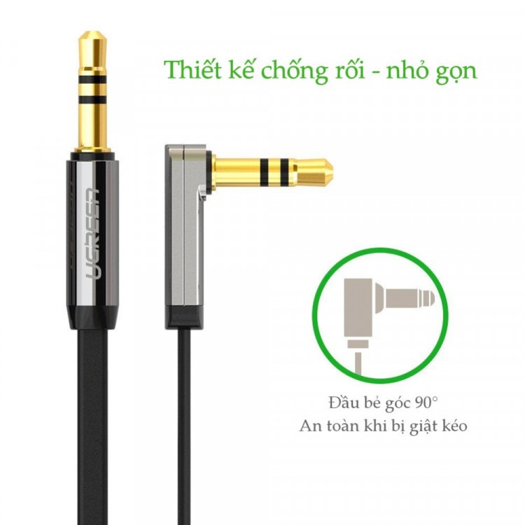 Dây Loa 2 đầu 3.5mm dài 1.5m - 1 đầu bẻ góc 90 độ màu đen Ugreen 10598 - Bảo hành 18 tháng chính hãng