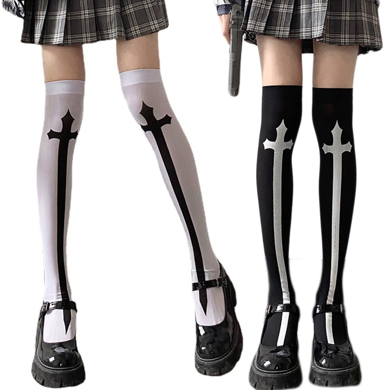 Vớ Cao Ngang Đùi Họa Tiết Kiếm Thánh Giá Phong Cách Gothic Dự Tiệc Halloween Dành Cho Nữ