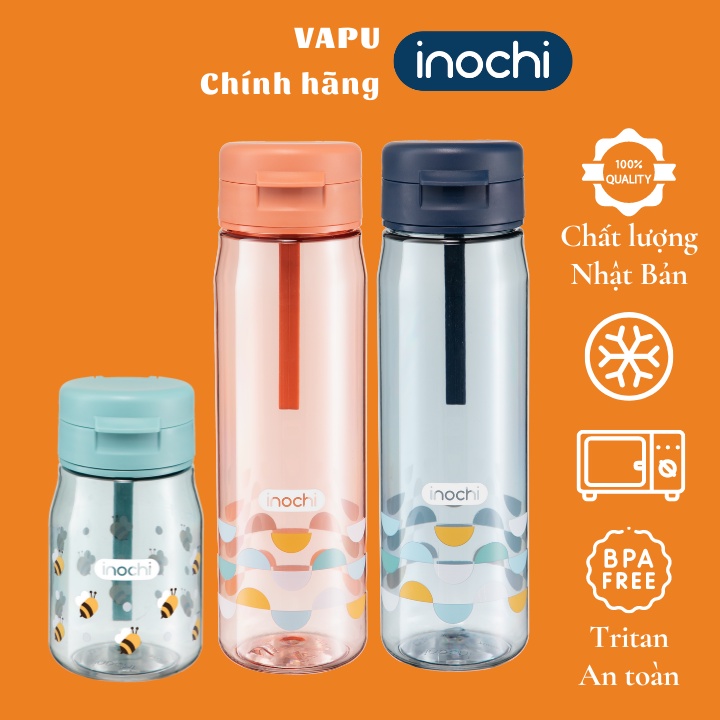 Bình nước tritan thể thao, trẻ em, xe đạp, học sinh, gym, cho bé không BPA Inochi Kita Fami an toàn, thông minh Vapu HCM