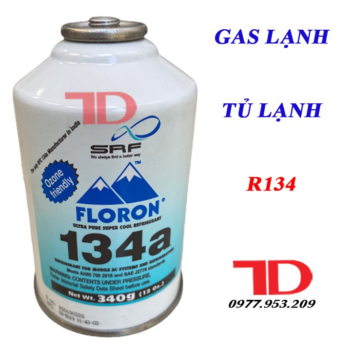 Môi chất lạnh R134, Gas lạnh R134 Ấn Độ Floron lon 340g