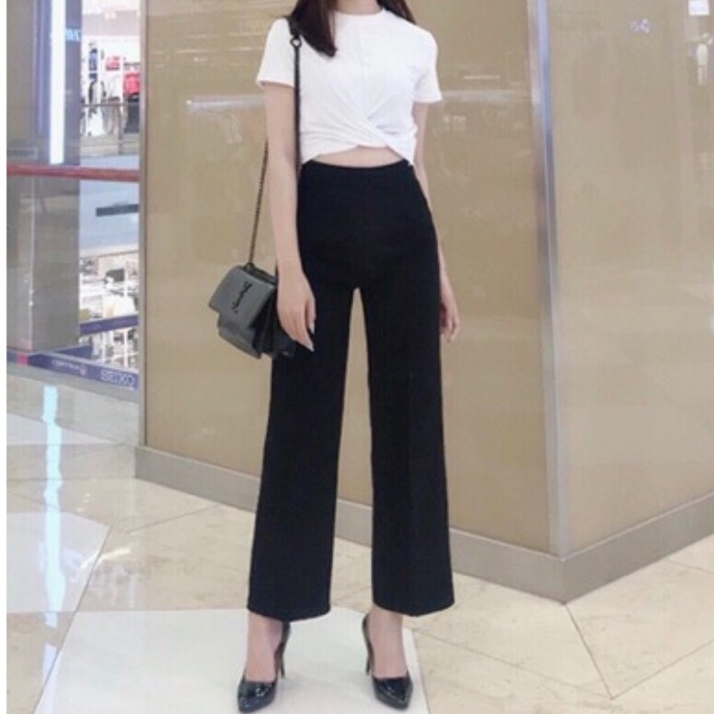 Quần ống rộng dáng suông khóa kéo sườn 3 màu đen, be, trắng công sở