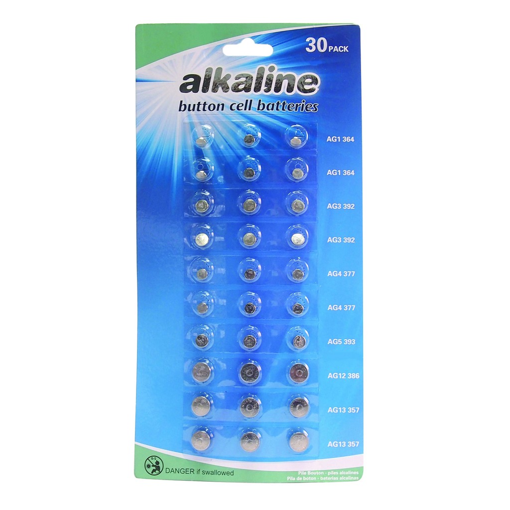 Vỉ 30 pin cúc áo Alkaline AG1, AG3, AG4, AG5, AG12, AG13 Uncle Bills IB0013 chính hãng pin máy tính đồng hồ đeo tay