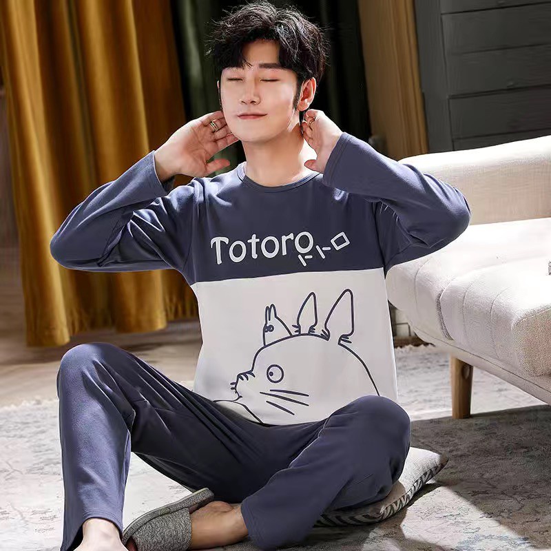 Bộ Đồ Ngủ Tay Dài Vải Cotton In Hoạt Hình Kiểu Nhật Bản Dễ Thương Cho Nam