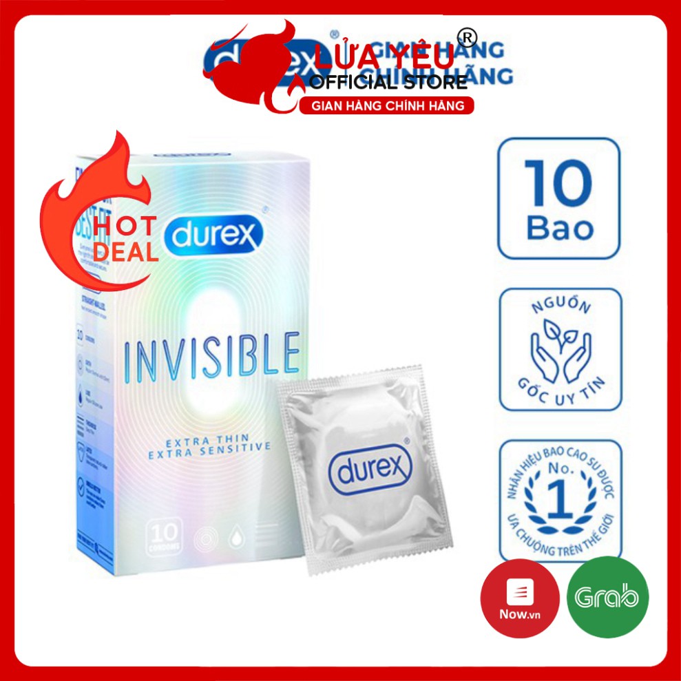 Bao cao su siêu mỏng 10 chiếc Durex Invisible Extra Thin BCS LỬA YÊU