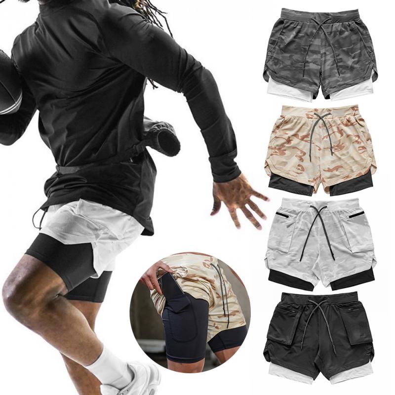 Men's two-in-one double-layer quick-drying running shorts