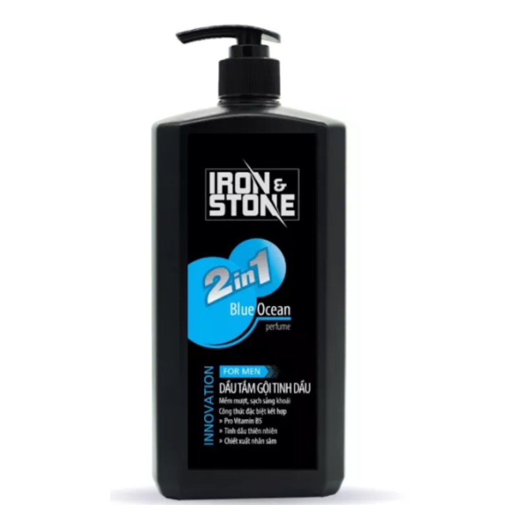 Dầu tắm gội IRON&STONE Innovation hương Blue Ocean dành cho nam dung tích 650G Z0505, dưỡng tóc mềm mượt, làm sạch sâu