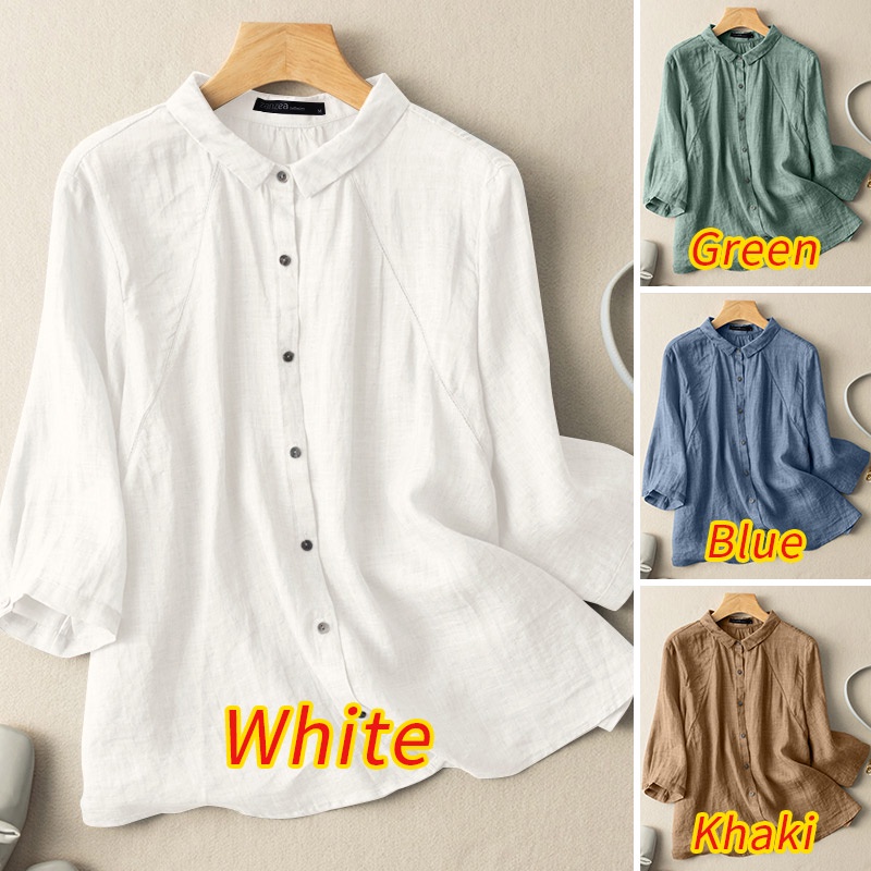 Áo kiểu ZANZEA tay lỡ cổ bẻ màu trơn thời trang dành cho nữ