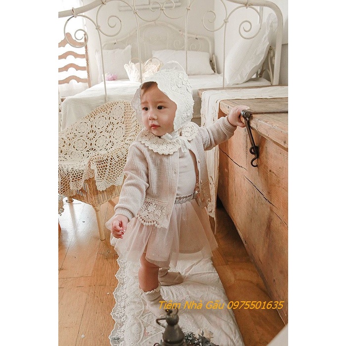 Áo khoác len Hàn phối ren cho bé gái từ 0-3 tuổi hàng cao cấp