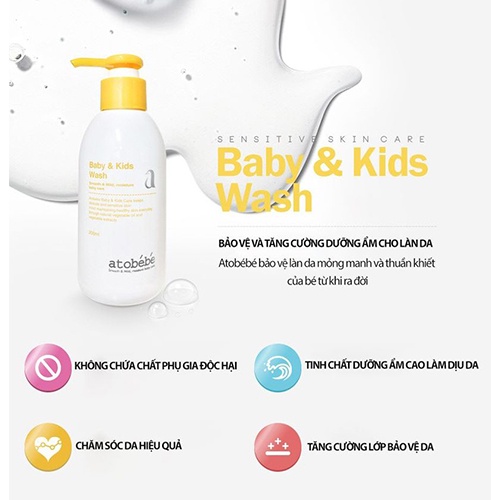 Sữa Tắm Gội Cho Bé Atobébé Baby &amp; Kids Wash 200ml