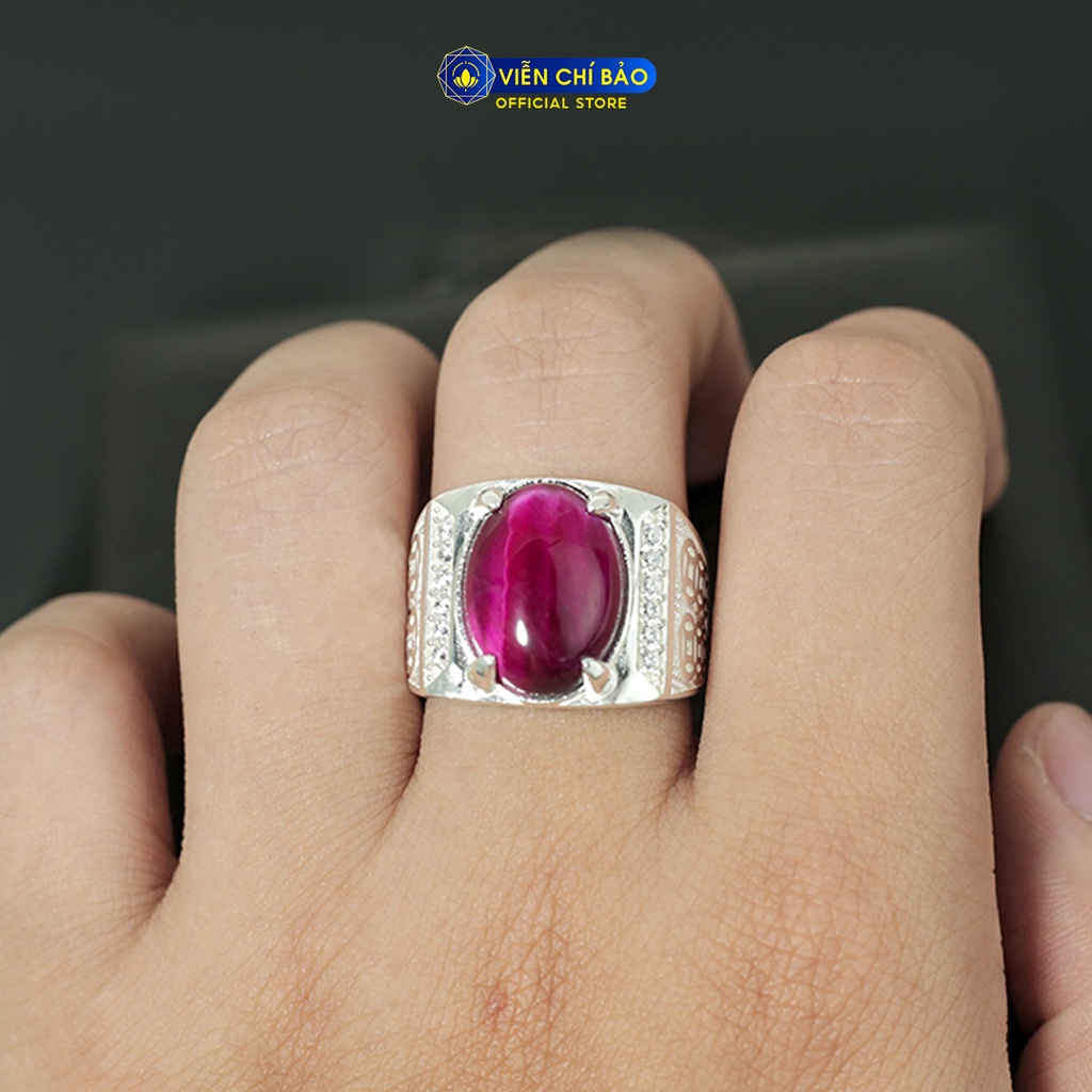 Nhẫn nam đá mắt hổ hồng kim tiền chất liệu bạc 925 thời trang phụ kiện trang sức nam Viễn Chí Bảo N300713
