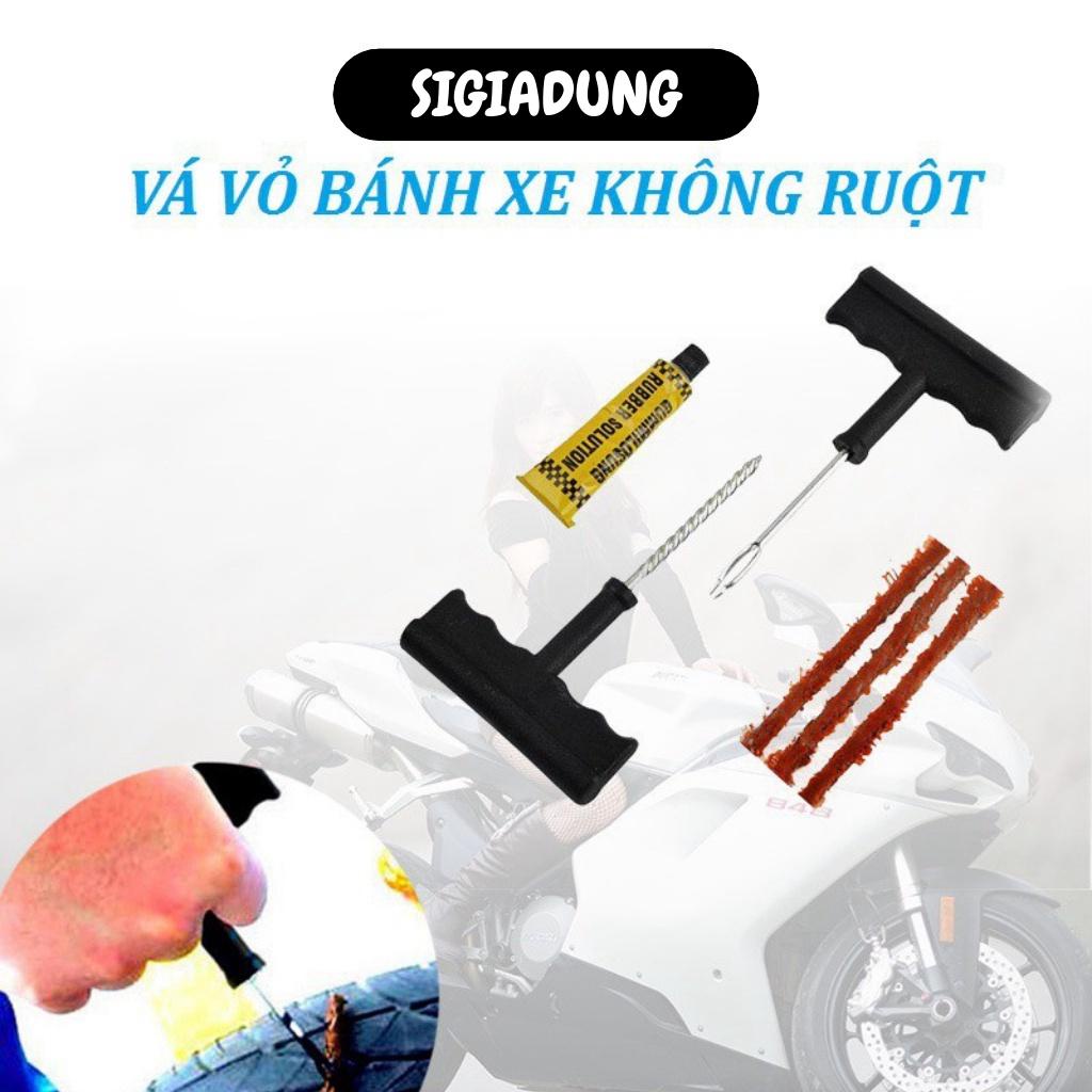 [SGD] Bộ vá xe không ruột - Gồm 1 cây gắp đinh, 1 cây chịu lực để đưa cao su vào, 1 chai keo và 3 cây cao su 3085