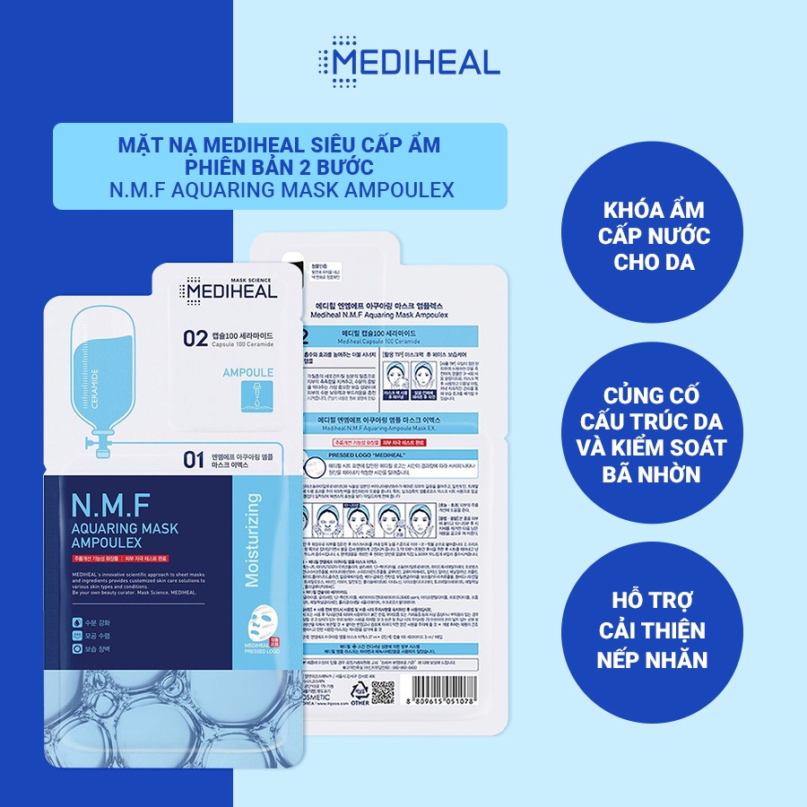 [Nhập mã COSMH22 giảm 8%] Mặt Nạ Mediheal Siêu Cấp Ẩm Phiên Bản 2 Bước N.M.F Aquaring Mask Ampoulex 30ML [K65]