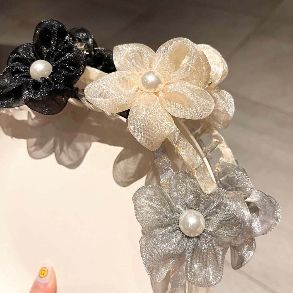 Kẹp Tóc Càng Cua Cỡ Lớn Phối Ren Hoa Nhiều Màu Phong Cách Hàn Quốc Thanh Lịch Cho Nữ