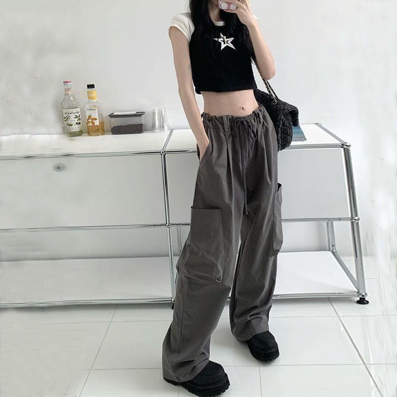 Quần dài COZOK ống rộng lưng cao có túi hợp thời trang