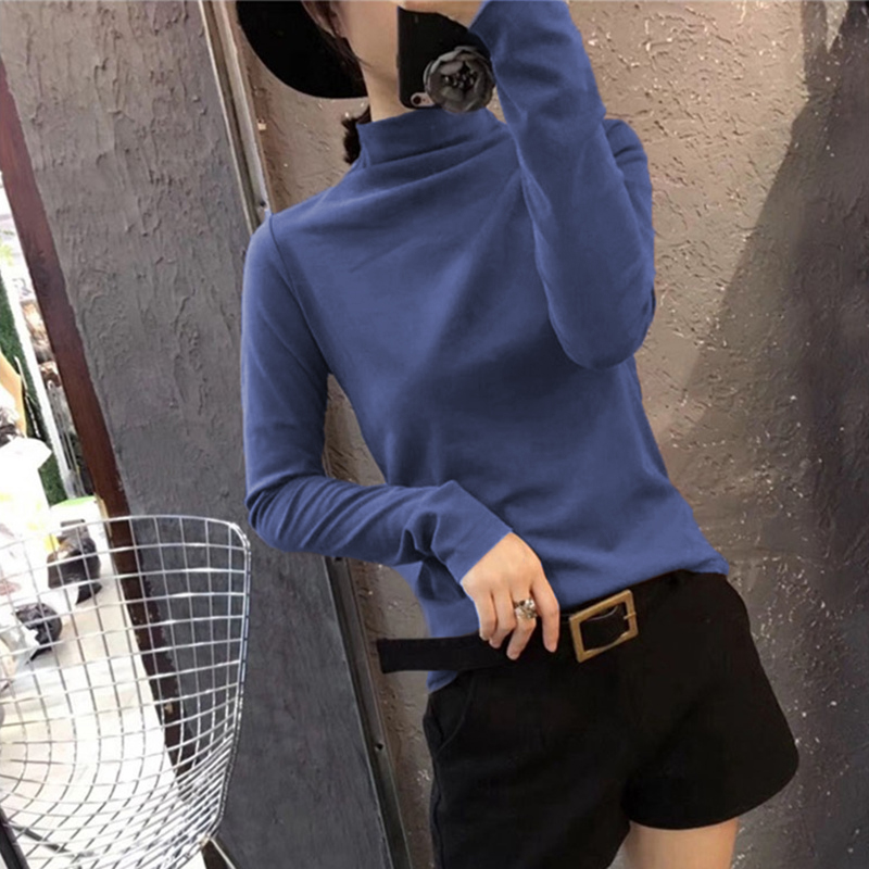 NRVP Áo thun cao cổ dài tay ôm vừa vặn dễ phối đồ thời trang thu đông 2020 cho nữ