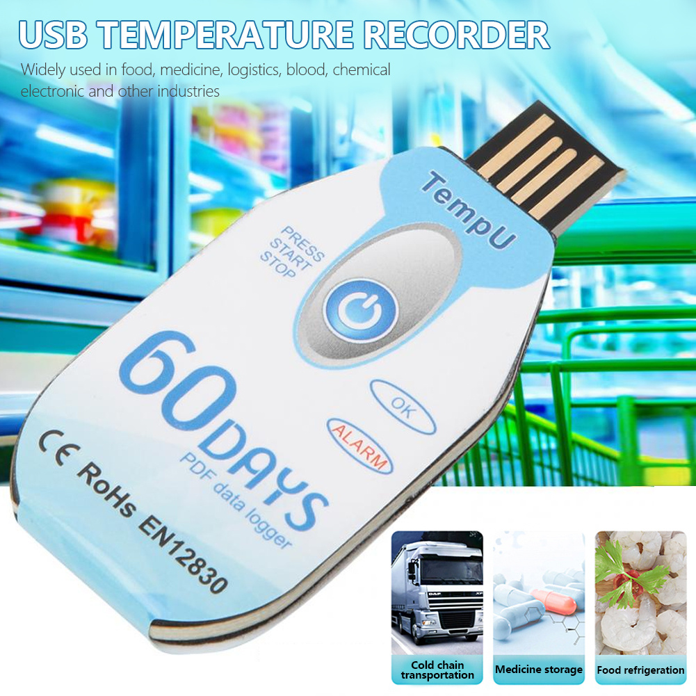 TD Bộ ghi dữ liệu nhiệt độ PDF không thấm nước USB 2.0 dùng một lần Máy ghi nhiệt kế dây chuyền lạnh 60 ngày