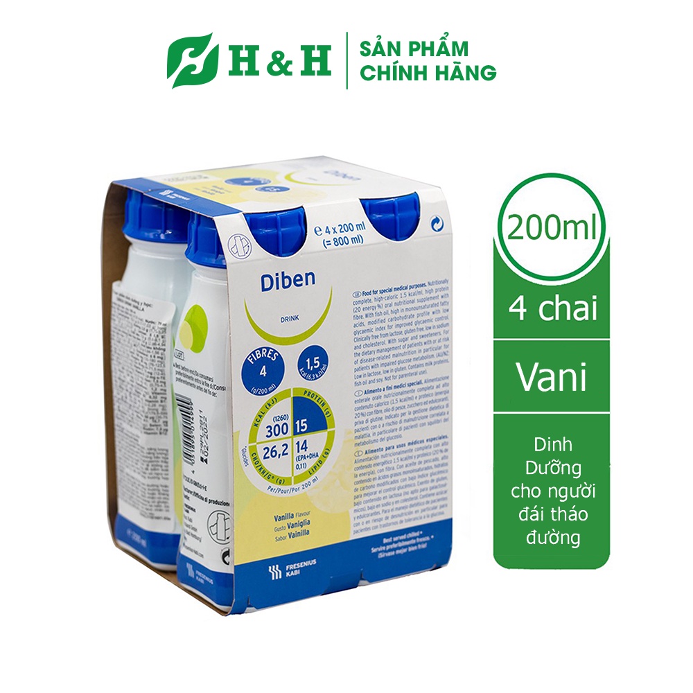 Sữa DIBEN DRINK Vanilla (200ml x 4 chai) - Dinh dưỡng chuyên biệt cho người đái tháo đường