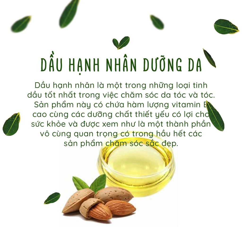 Dầu Hạnh Nhân giúp dễ dàng hấp thụ vào da và không làm tắc nghẽn lỗ chân lông PUREVESS 50ml