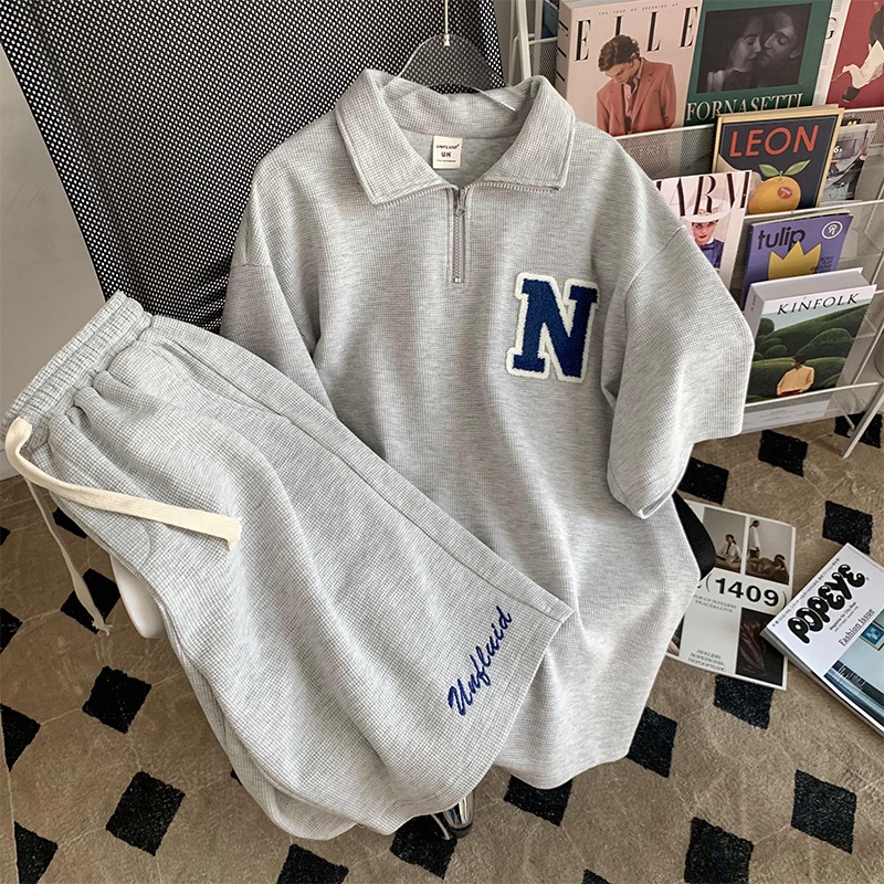 Bộ Đồ Thể Thao Áo Thun Tay Ngắn Phối Quần Short Dáng Rộng Thêu Họa Tiết Thời Trang Mùa Hè Cho Nữ