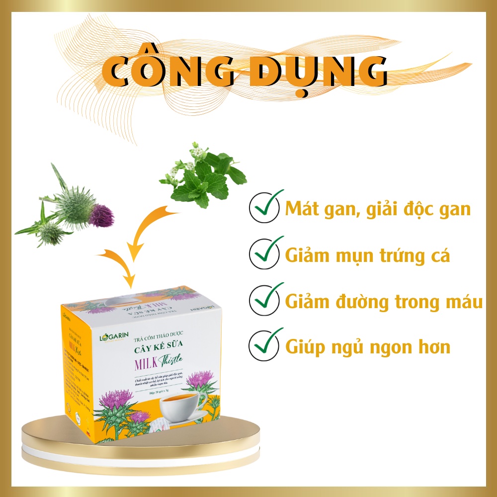 Trà cốm thảo dược cây kế sữa Logarin Quasapharco mát gan, bao vệ gan hũ 60g, hộp 20 gói