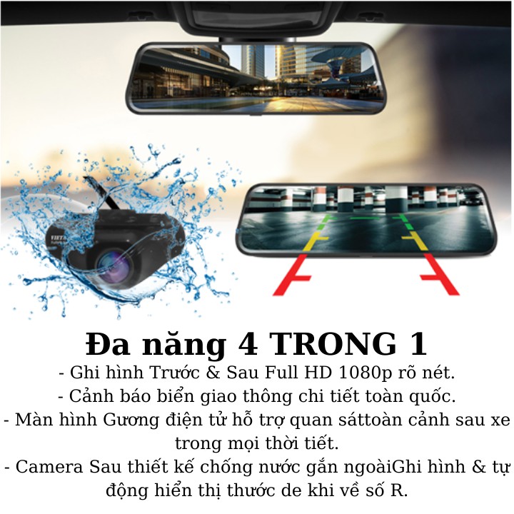 Camera Hành Trình Ô Tô VIETMAP G39 - Màn Hình Gương Điện Tử, Cảnh Báo Bằng Giọng Nói, Ghi hình Trước & Sau Full HD 1080P