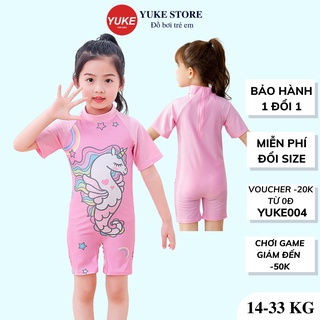 Đồ bơi cho bé gái liền thân ngắn tay, kỳ lân hồng unicom cho trẻ em 3-11 tuổi Yuke store YKDB008