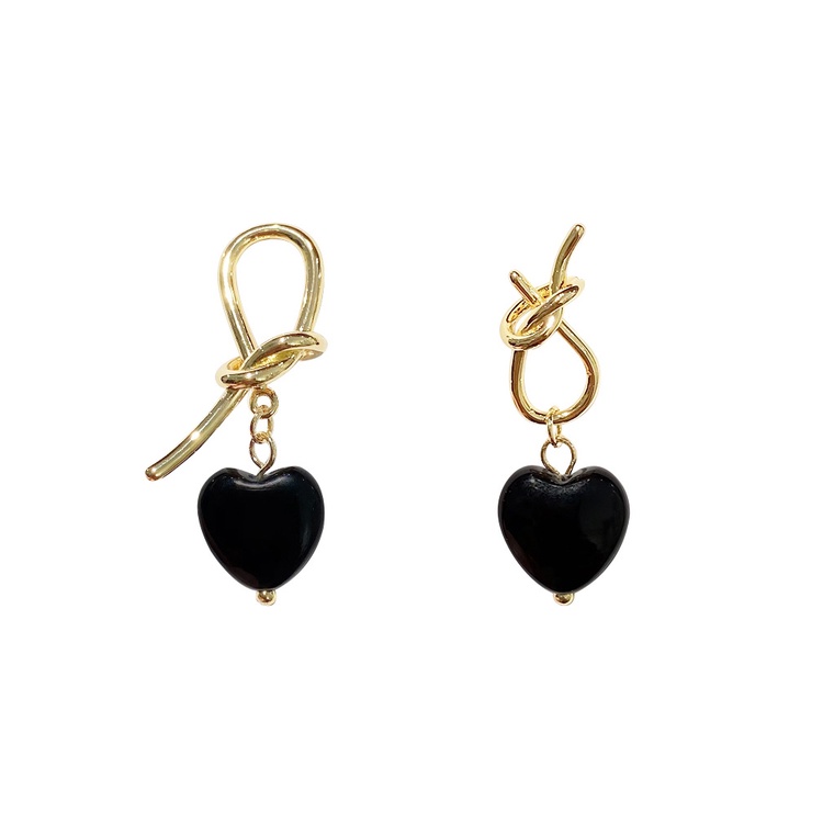 Khuyên Tai Thắt Nút Hình Trái Tim Màu Đen Nhạt Cao Cấp Thời Trang Mùa Hè Hàn Quốc 2022