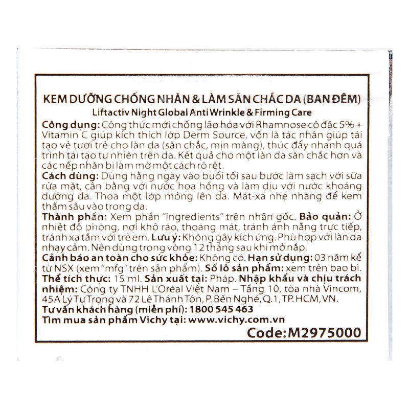Kem Dưỡng Vichy Chống Nhăn Săn Chắc Da Ban Đêm LiftActiv Night Cream Supreme 15ml