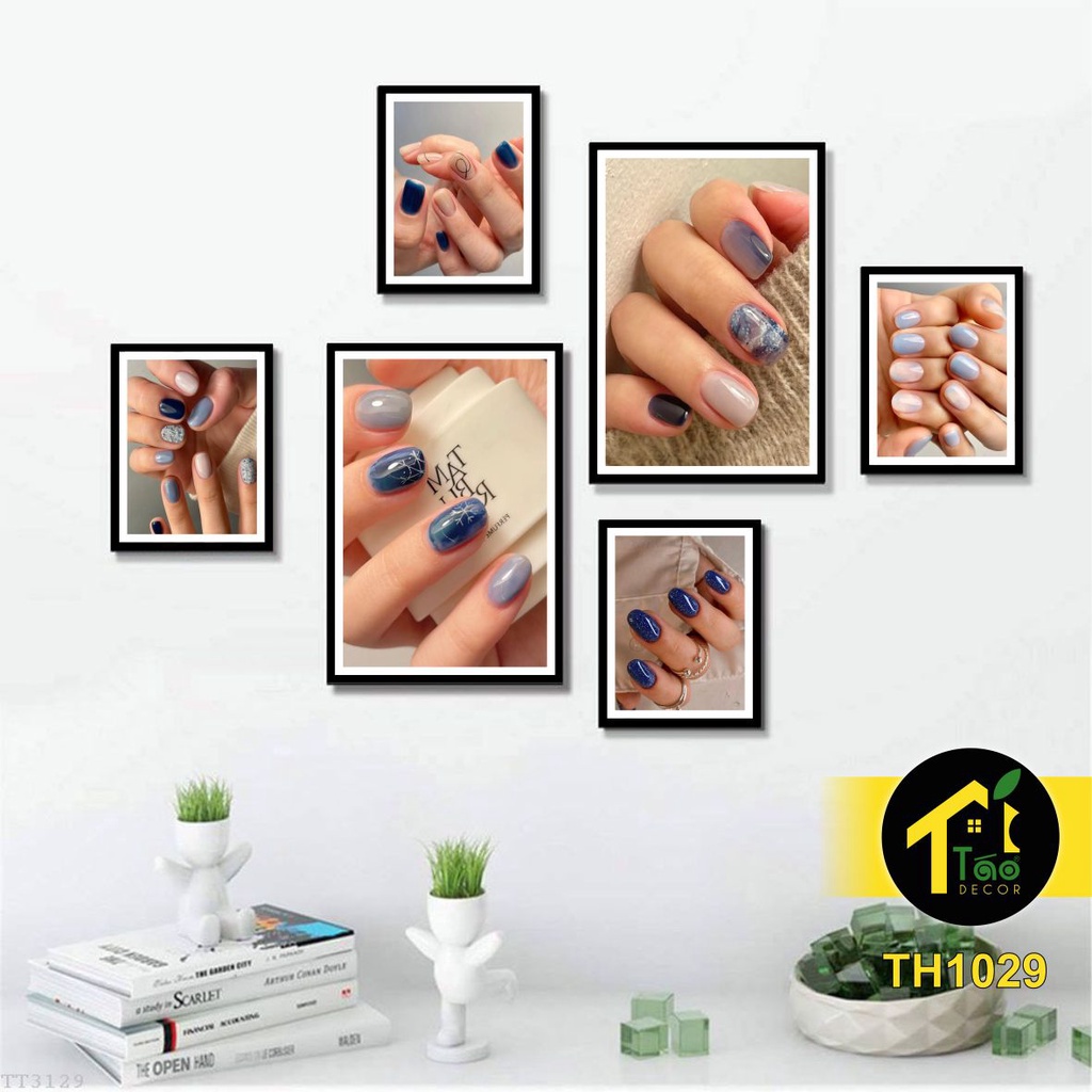 Set 6 tranh treo tường, tranh dán tường cho tiệm Nail, Tóc, Spa có sẵn keo hai mặt siêu dính, Táo Decor