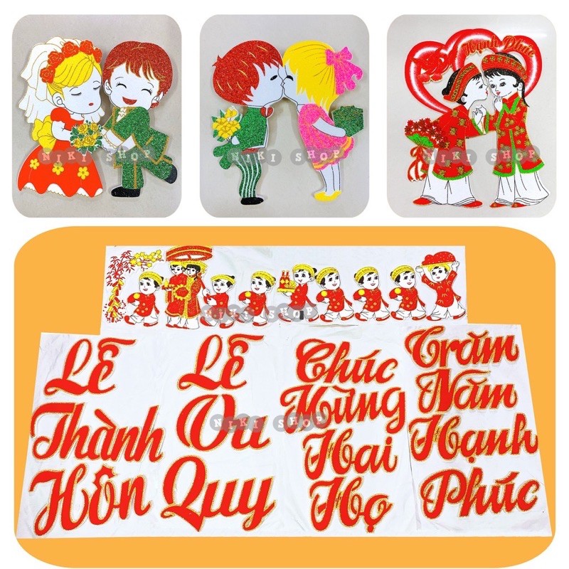 ĐÁM CƯỚI SINH NHẬT CHỮ XÓP DÁN TƯỜNG--TẶNG KEO DÁN