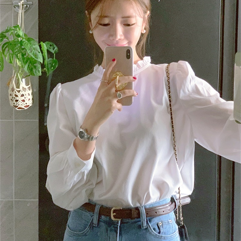 Áo sơ mi SUXI tay dài dáng rộng màu sắc đơn giản phong cách vintage Hàn Quốc