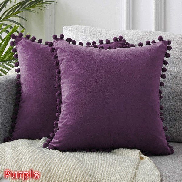 1 Vỏ Gối Nhung Mềm Màu Trơn Hình Vuông Kèm Bóng Trang Trí Nhà Cửa/Ghế Sofa/Xe Hơi